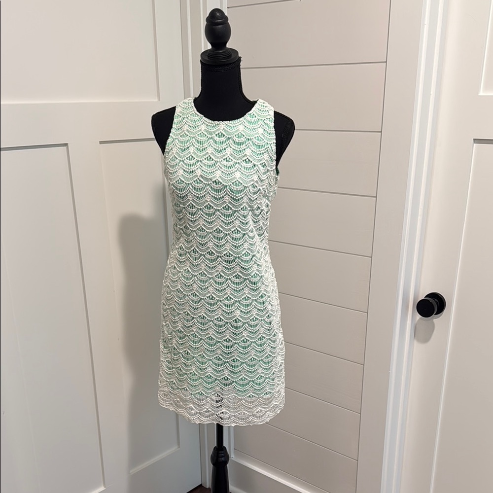 Elegant White and Green Lace Dress